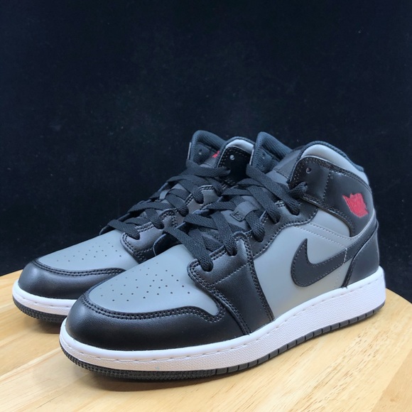 Nike Air Jordan 1 Mid GS Shadow Black Grey Gym Red White 554725-096 Size 5.5y - Picture 2 of 10